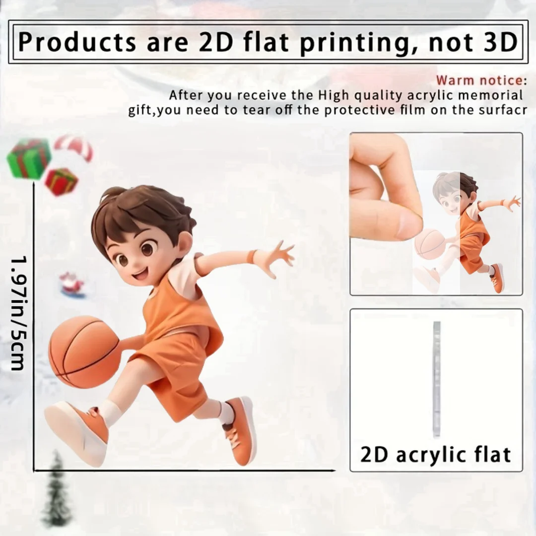 Cartoon Basketball Boy Pendant Keychain,Sports Theme 2D Flat Acrylic Ornament Charms,Hanging Decoration for Car,Bag,Festive,Gift