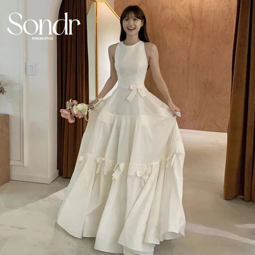 

Sondr Корейские свадебные платья трапециевидной формы длиной до пола, без рукавов, с круглым вырезом, с многоуровневым бантом, свадебные платья 2026, свадебное платье для фотосессии