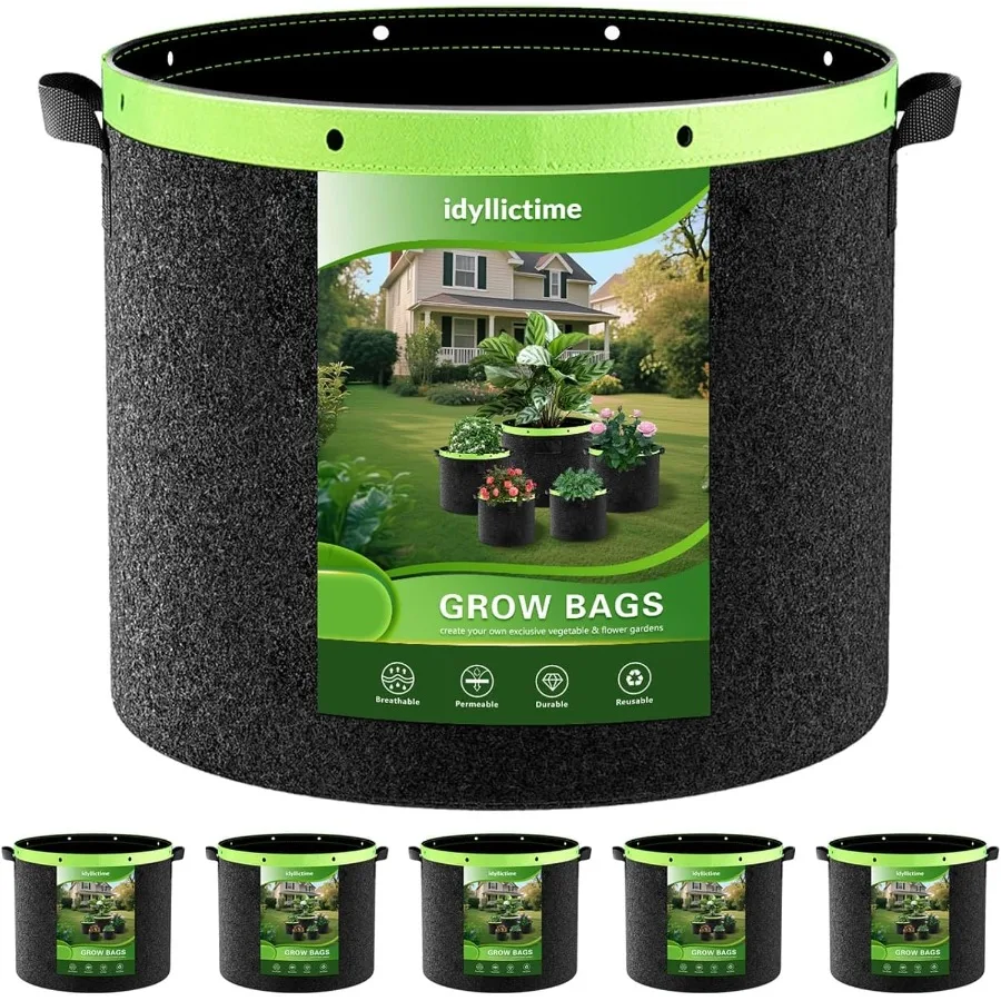 

Мешки для выращивания, 6 упаковок, 2 мм, 400 г, более прочные утолщенные нетканые садовые горшки для растений, черные, 2 галлона