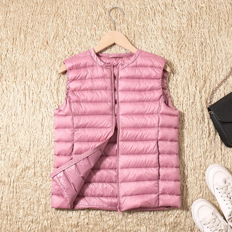 Autumn Winter Ultra Light White Duck Down Vest Coat Women Sleeveless Down Waistcoat Jacket Ladies Short Warm Puffer Tank Tops