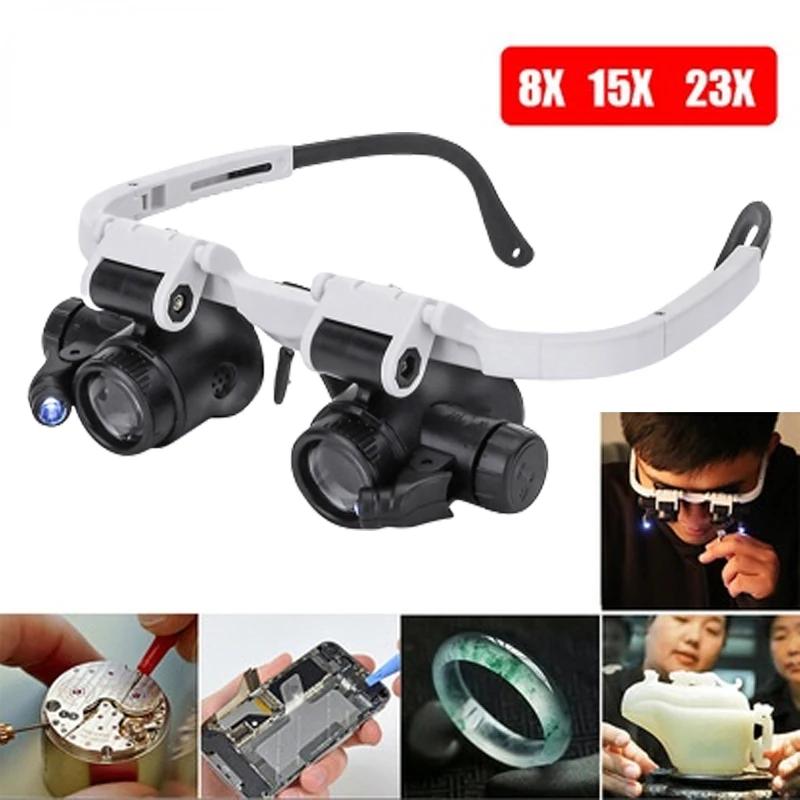 With Led Light Magnifying Glass Headband Magnifier Glasses Reading Led Magnifying Glass Glasses8X/15X/23X Jeweler Watchmaker