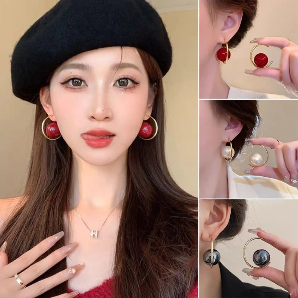 Creative Imitation Pearl+Iron Imitation Pearl Earrings Exaggerated Geometric Drop Earrings Charms Dangler Gifts