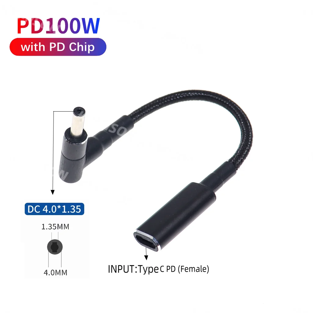 100W USB C PD to 4.0x1.35mm Plug Adapter USB Type C Fast Charging Cable Cord for Asus Zenbook UX21A UX31A UX32A UX32V UX32VD
