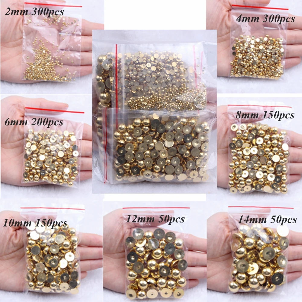 

New Half Round Pearls Many Colors 2-14mm 1200pcs Flatback Glue On Crafts Resin Beads For Nails Art DIY Scrapbooking Decorations