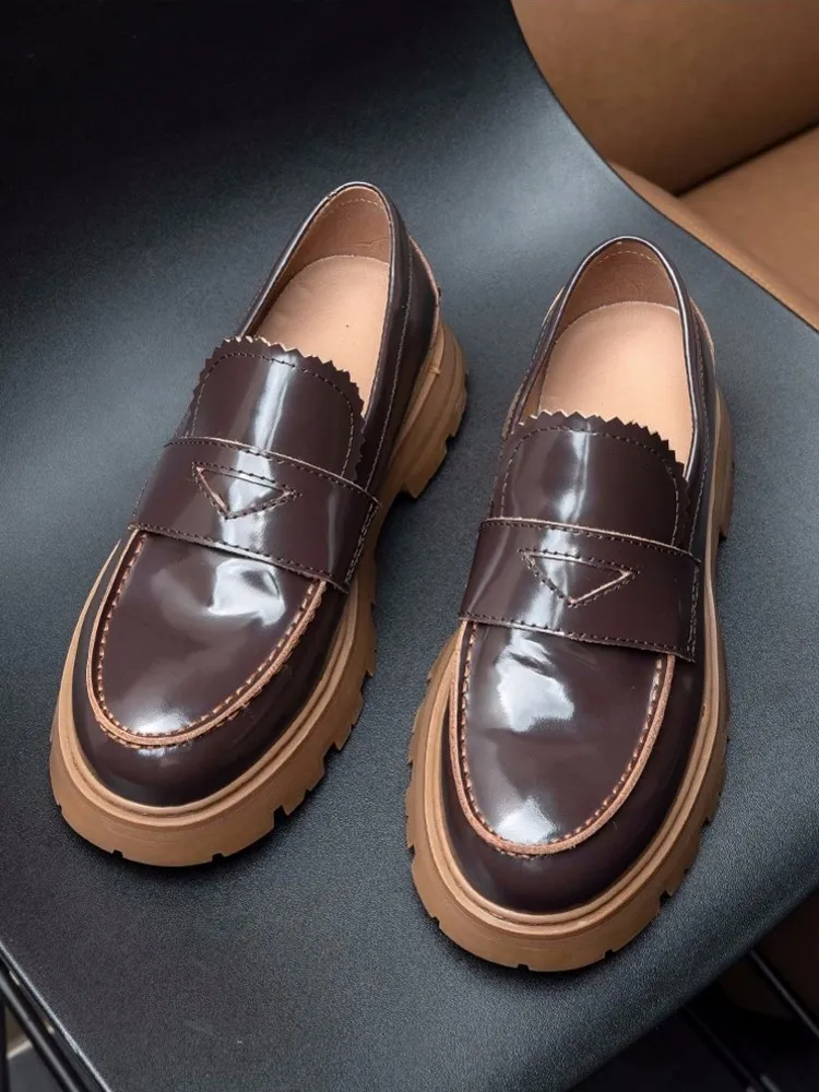 Mens Wedding Height Increasing Thick Platform Dress Shoes Slip On Loafers Round Toe Business Work Formal Genuine Leather Shoes