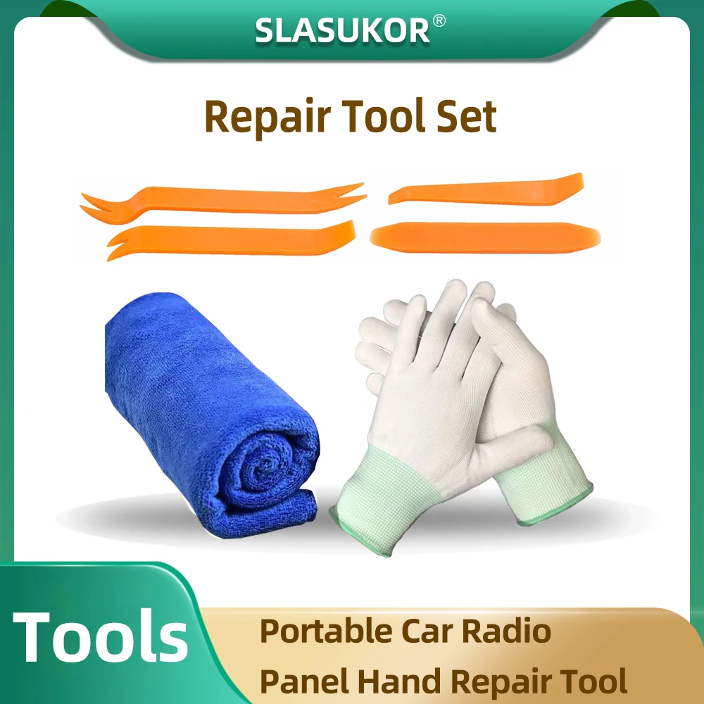 

Portable Auto Car Radio Panel Clip Panel Trim Dash Audio Removal Installer Pry Kit Repair Hand Tools Tool Set Towel Gloves