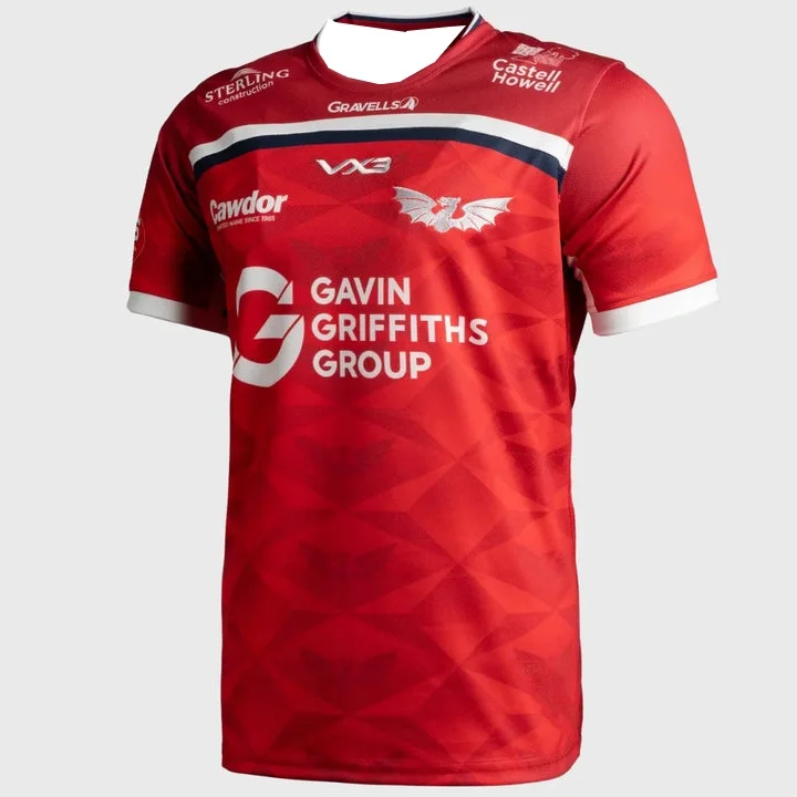 Wales Rugby-Team Trikot Weißes Drachen-Logo Multi-Sponsor-Druck V-Ausschnitt Atmungsaktives Mesh Match-Trainings-Sportshirt für Männer – Detail 2