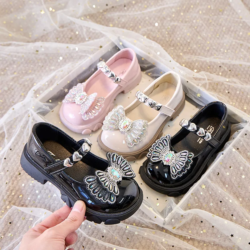 

Новые детские туфли Мэри Джейн из искусственной кожи с круглым носком, на мягкой подошве, с камнями, универсальные, повседневные, весна-осень 2026