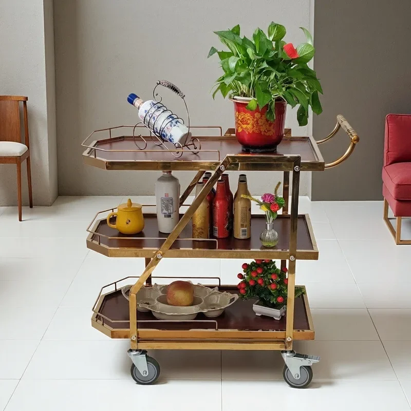 Dining Cart Wine Cart Restaurant Hotel Hand Push Meal Delivery Activity Trolley Tea Trolley KTV Hotel Snacks, Triple Cart