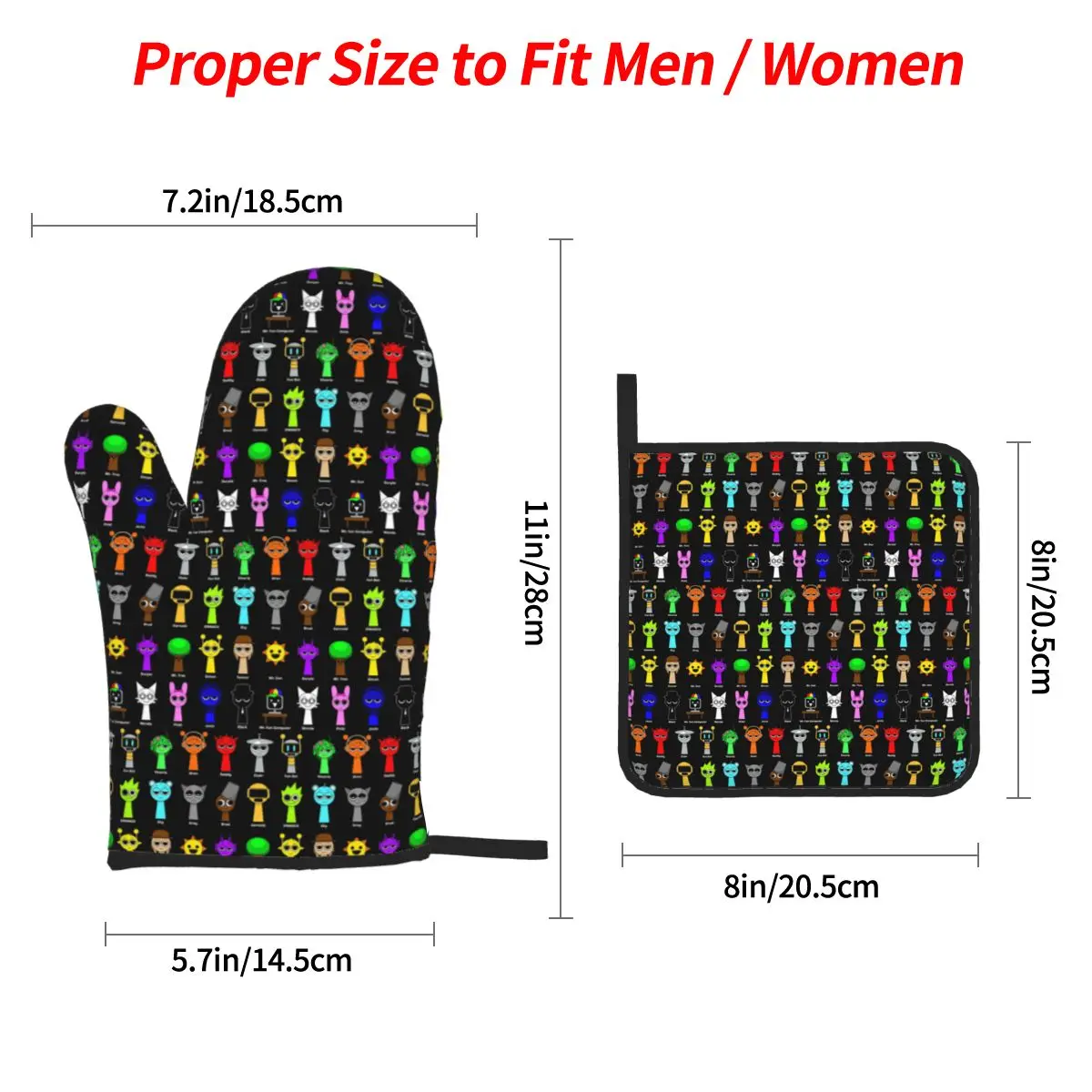 All My Sprunki Game Toys Oven Mitts and Pot Holder Sets of 4 for Baking Kitchen Cooking Grilling Resistant Non-Slip Gloves