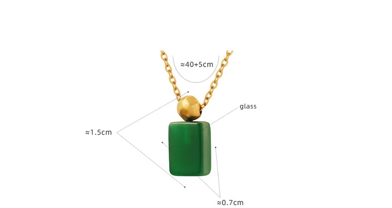 Kitykiss women's vintage emerald glass pendant necklace, titanium steel gold-plated, no fading, elegant and unique taste
