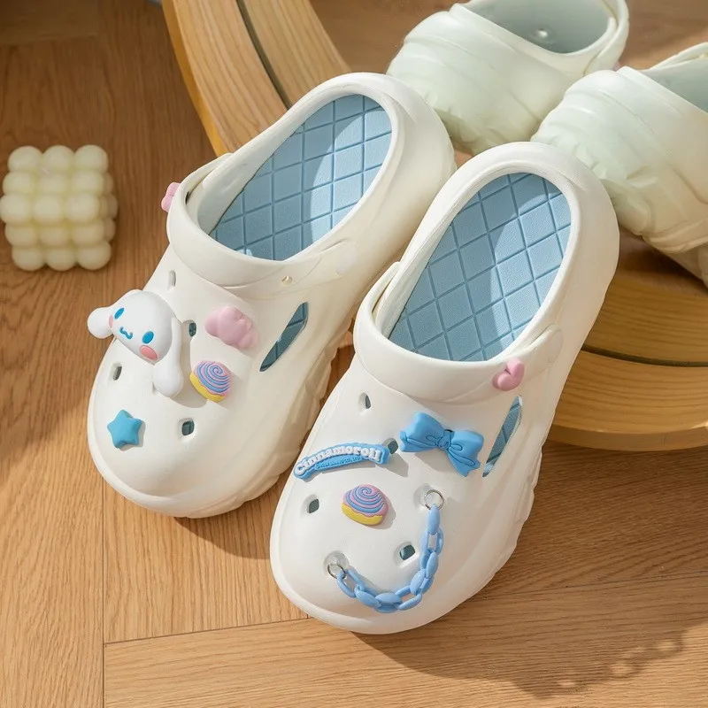 Sanrio Hello Kitty Kuromi Sandals Children Flat Shoes Summer Cute Cinnamoroll Fashion Soft Sole Sand Slipper Girls Birthday Gift