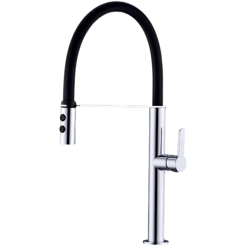 Brass Kitchen Faucet Pull Out Sprayer Dual Spout Single Handle Hot Cold Water Mixer Tap Sink Faucet 360 Rotation Kitchen Faucet