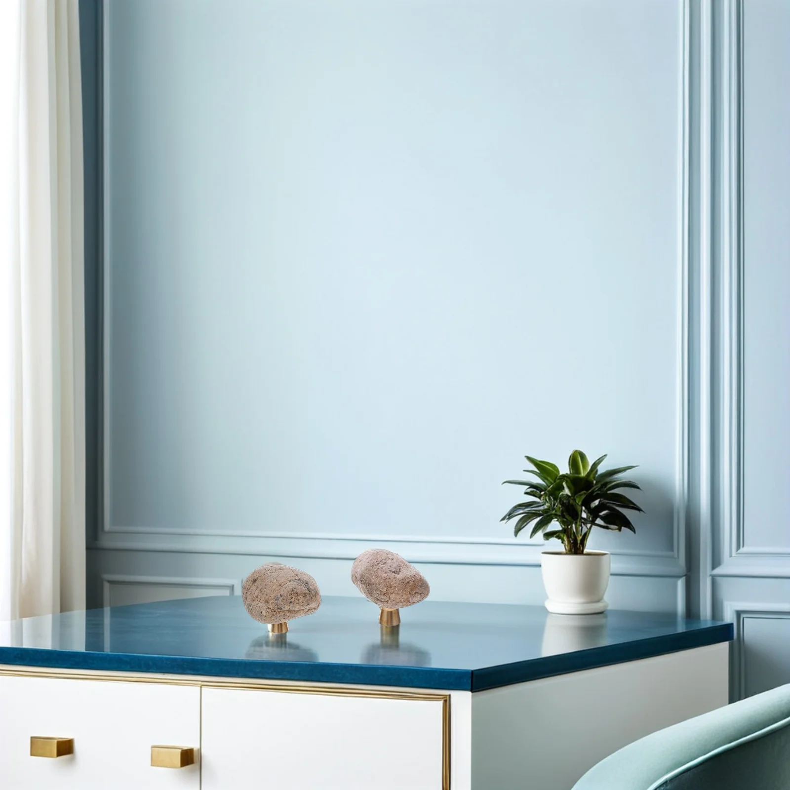 

2 шт., нерегулярные ручки для шкафа в форме камня, каменные декоративные ручки, латунное основание, ручки для ящиков в стиле бохо с одним отверстием для кухонного шкафа