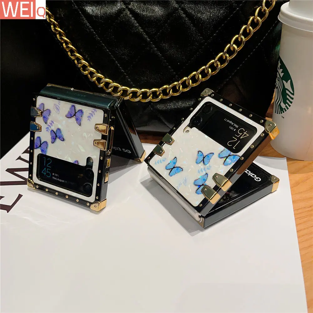 

Роскошный блестящий квадратный чехол-бабочка для Samsung Galaxy Z Flip 3 Z Flip 4 5G RetroPalace противоударный чехол с цветочным покрытием