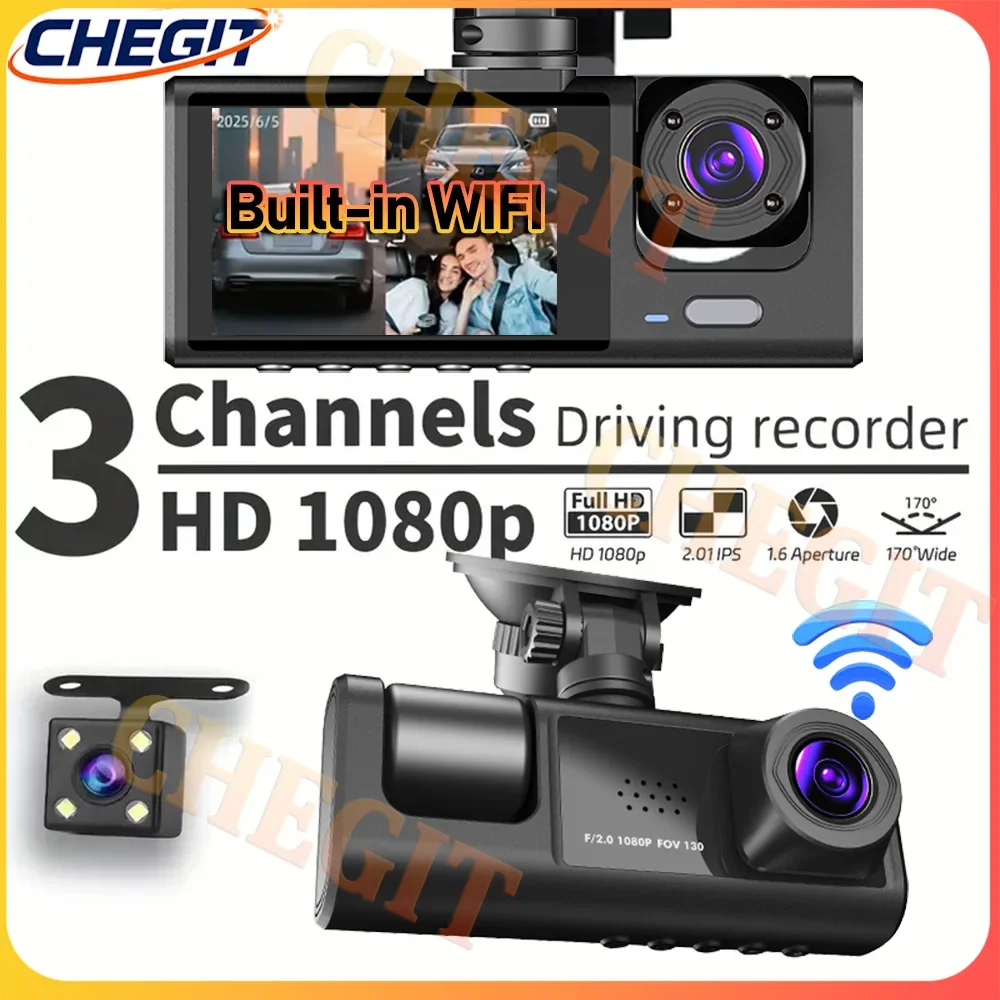 1080P WIFI Car DVR 3 Channel Front inside Dash Cam Three Way Camera Recorder Video Registrator Night Vision Dashcam Camcorder