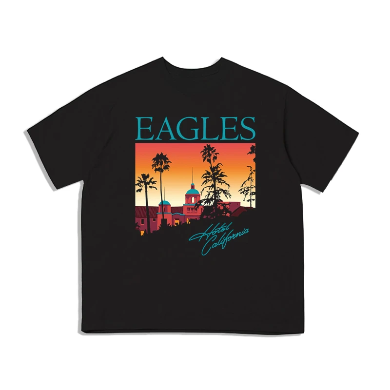 2024 Pop The Eagles Rock California Hotel Printed T-shirt Loose Short Sleeve Men's and Women's Street Cotton Comfortable