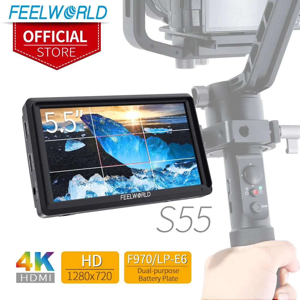 

S55 4K Monitor 5.5 Inch IPS Camera Field DSLR Monitor Focus 1280x720 4K Input DC Output Tilt Arm for Canon Nikon