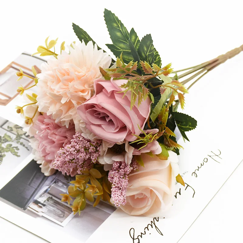 Künstlicher Blumenstrauß für die Braut, Rosenkranz, Hochzeit, Outdoor, Garten, Hof, Dekoration, Zuhause, Zimmer, Büro, Tisch, DIY, Geschenke, Zubehör – Detail 9