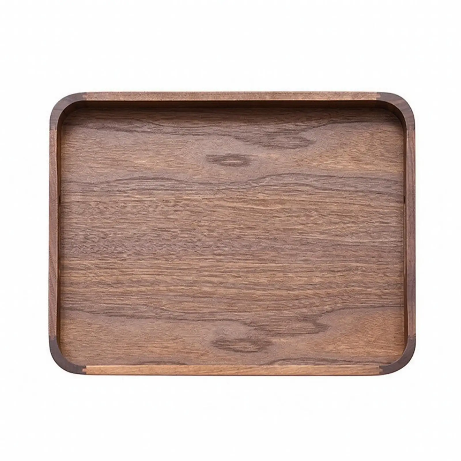Wooden Serving Tray with Cutout Handles Rounded Corners Walnut Wood Serving Tray Rectangular Dark Brown for Entertaining