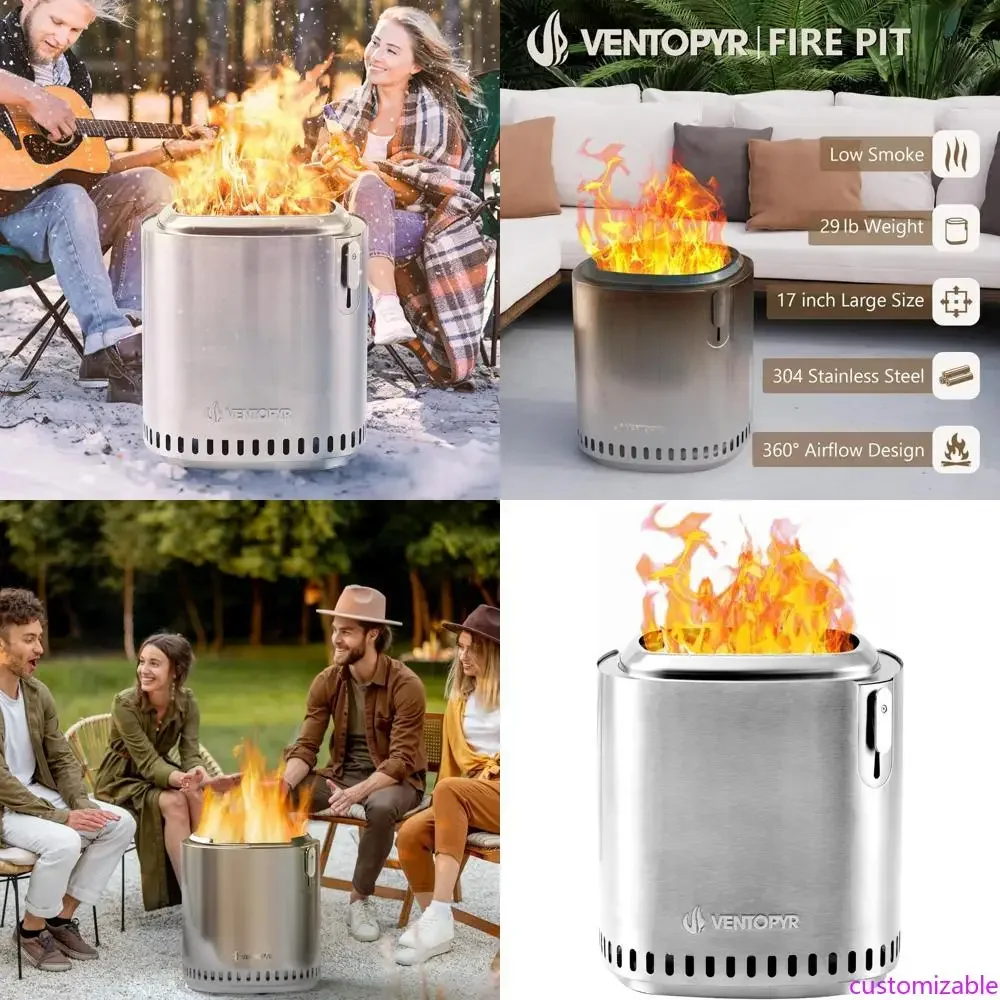 

Портативная уличная печь-костровище из нержавеющей стали со съемным поддоном для золы, для сжигания дров и использования в походах