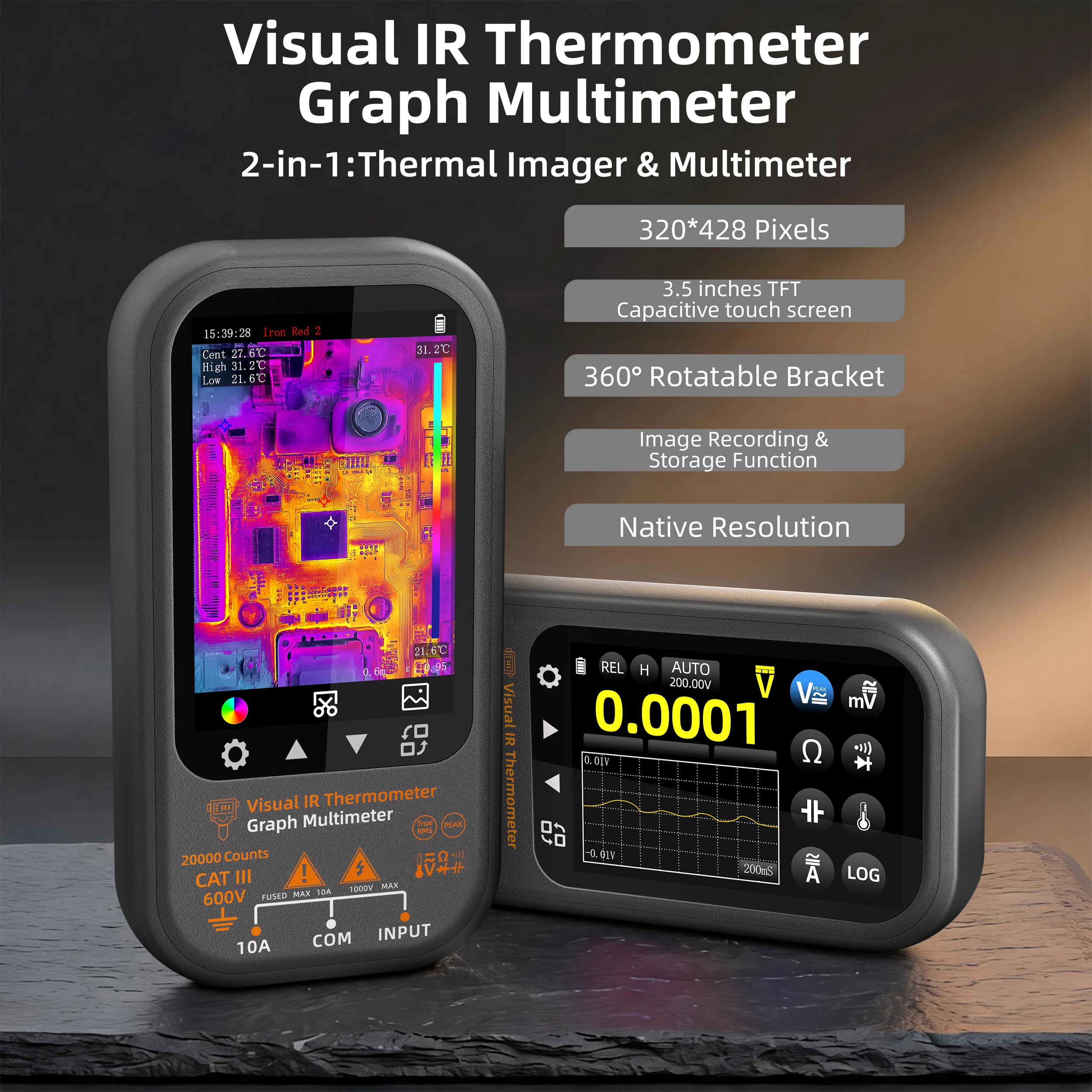 BSIDE SH8 Thermal Multimeter, 192x256 True-Resolution Thermal Imager, 20,000 Count Professional Tester, with a Stand + Macro Len