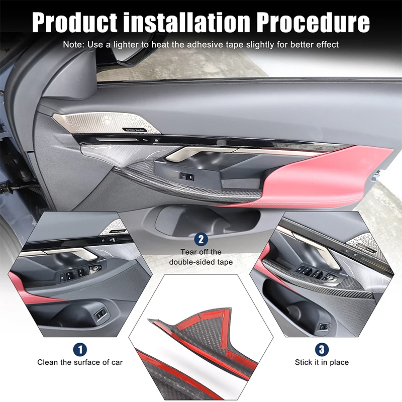 لسيارات BMW 5 Series G60 2024-2025 + ألياف الكربون الحقيقية تصفيف السيارة الزجاج رفع الإطار الخارجي لوحة ملصق الملحقات الداخلية