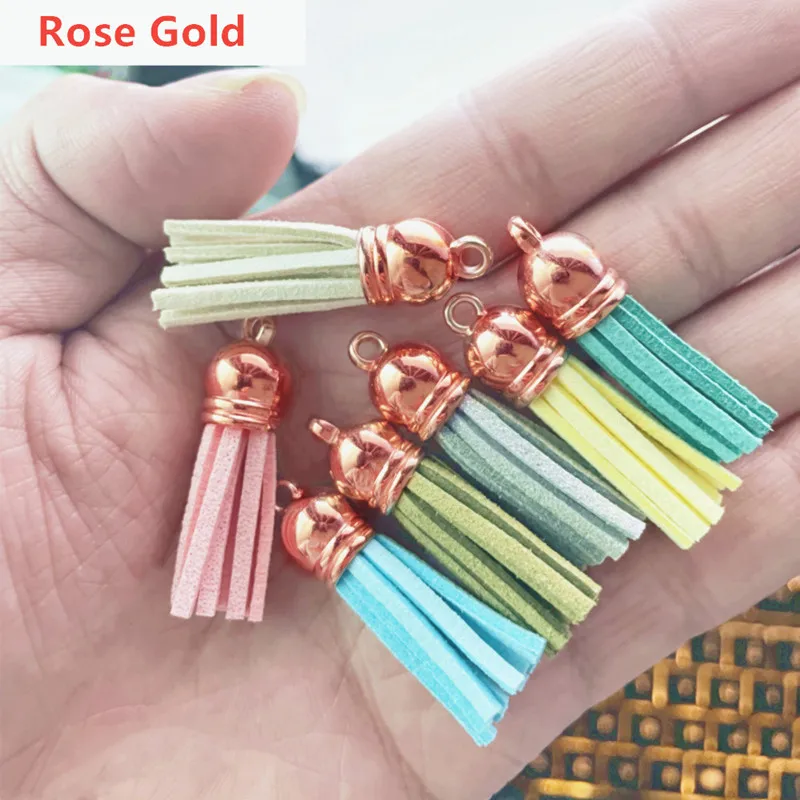 20/50pcs 38mm Leather Tassel Charms Gold Silver Cap Earring Fringe Keychain Pendant Straps Suede Tassels Diy Jewelry Accessories