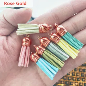 Encantos de Couro Borla para Jóias DIY, Ouro e Prata Cap, Brinco Franja Chaveiro, Correias Pingente, Borlas de Camurça, Acessórios Jóias, 38mm, 20 PCs, 50PCs 8 principais vendas chaveiro de franja - №8
