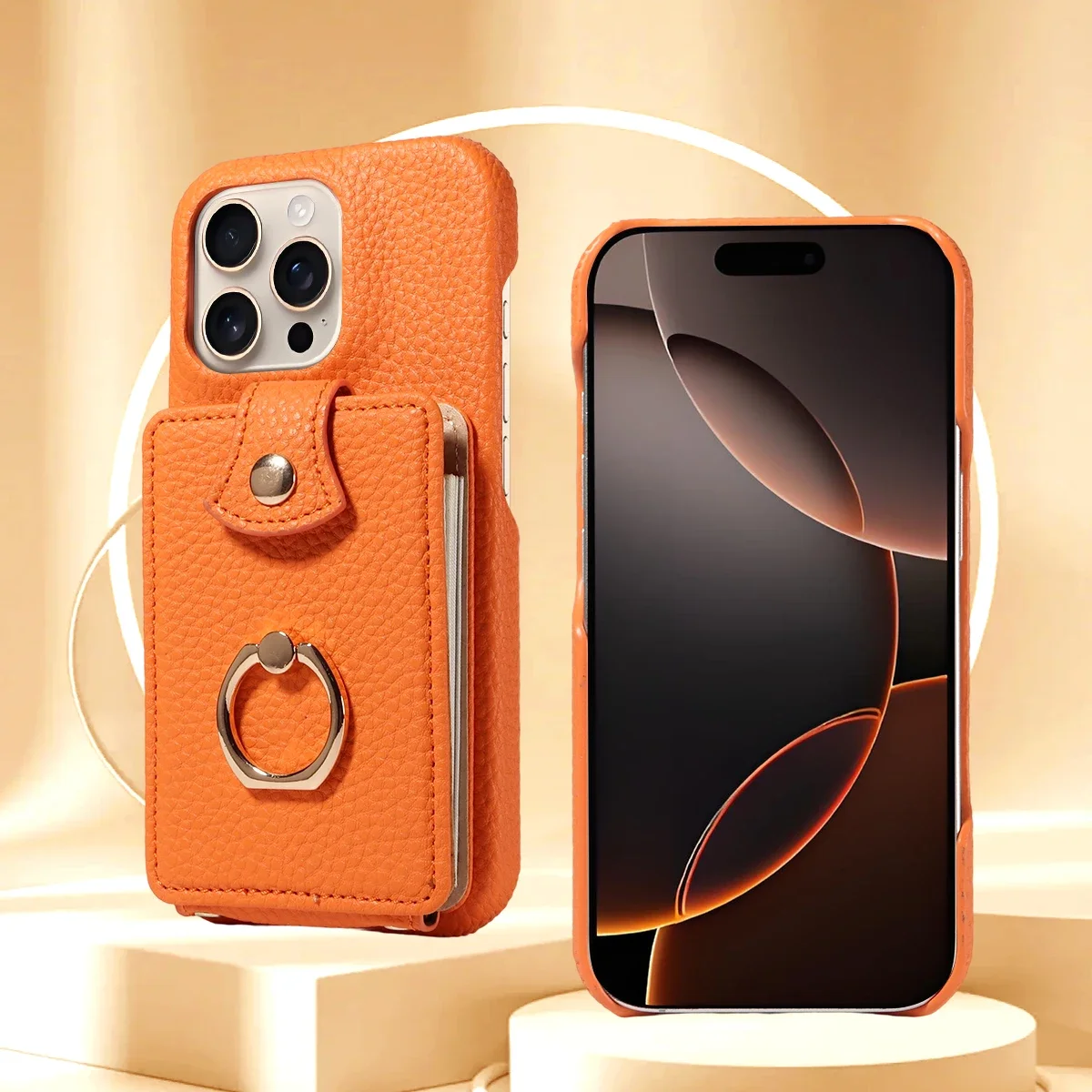 Für IPhone 16 Pro Max 15 Pro Max 14 13 12 11 Pro Max 7 8Plus 16e PU Leder Telefon Fall mit Ring Karte Slots Anti-Fall Fall – Detail 8