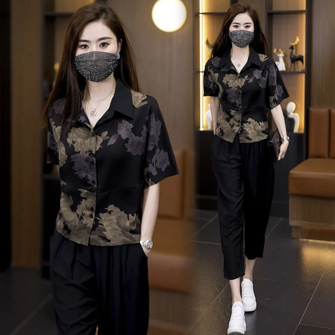 قمصان نسائية قصيرة الأكمام مشروط مقصوصة ملابس الشارع الخارجية Harajuku قميص عصري فني للشباب ذو مظهر حضري