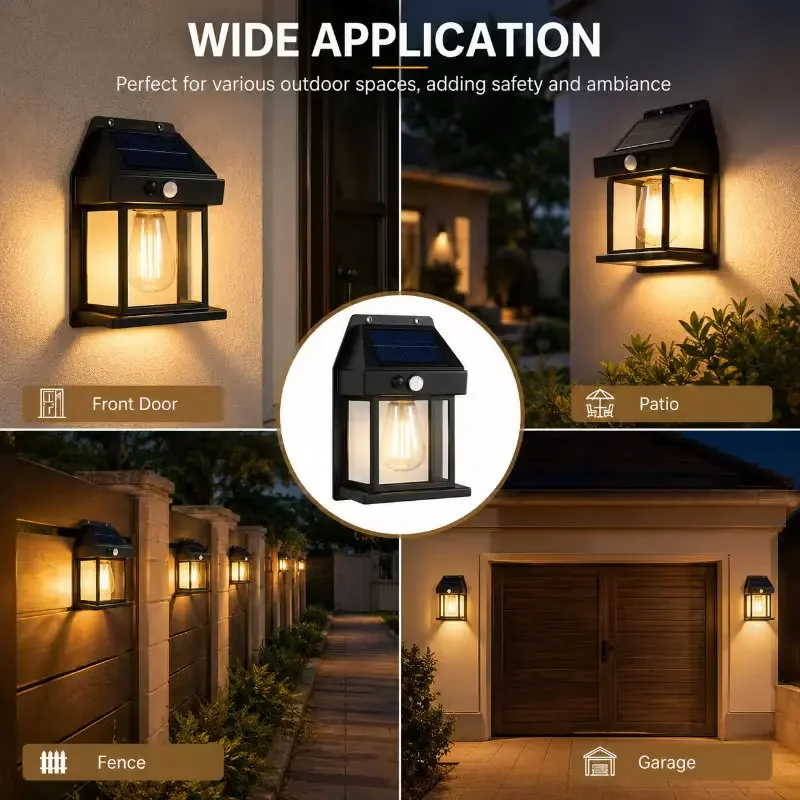 Solar Wall Lights Dusk To Dawn Motion Sensor Solar Lights with 3 Modes Outdoor Waterproof for Outside Patio Fence Yard Garage