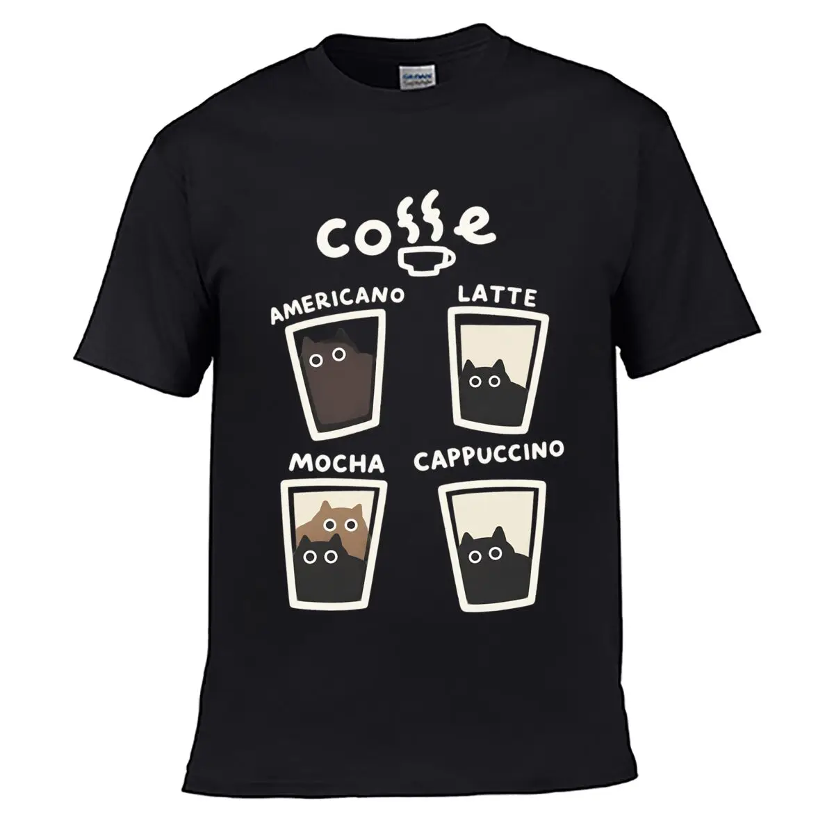 Coffee Cat Americano Latte Mocha Cappuccino Graphic short-sleeved T-shirt