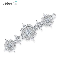 LUOTEEMI Round Design Chic CZ Hair Clips Elegant Sparkling New Arrival Jewlery for Women Bridal Wedding Party Dress Decoration