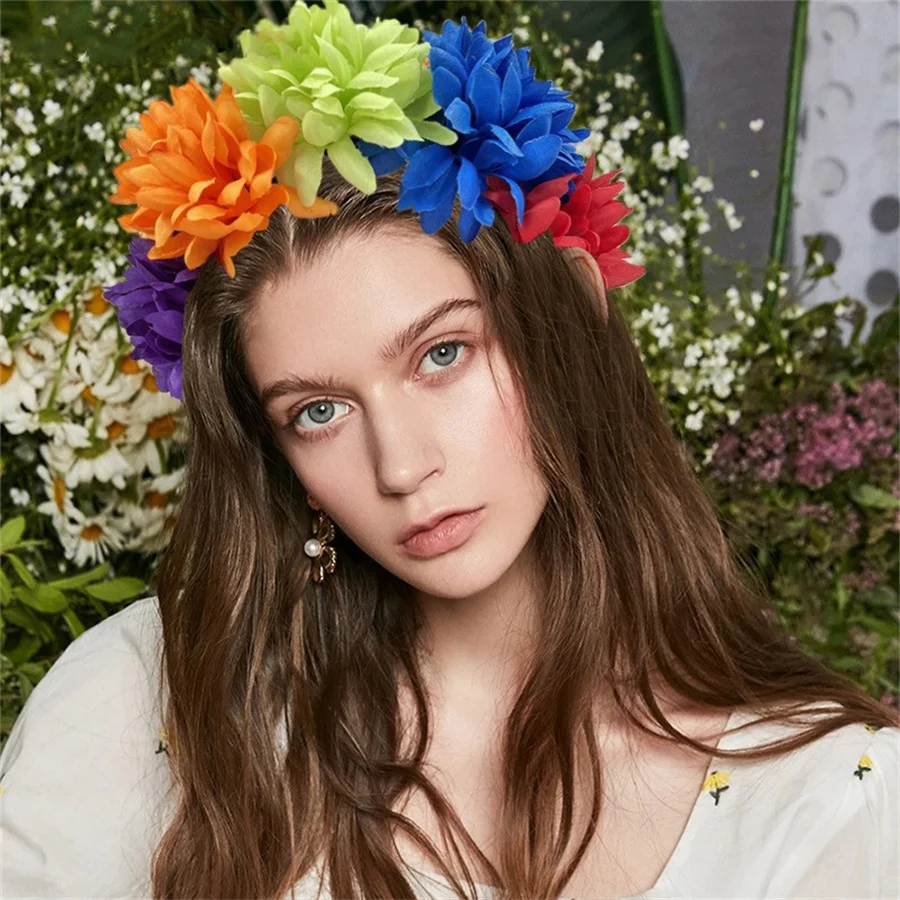 New simulated fabric flower headband fashionable ladies bride punk colorful daisy headband personalized party hair accessories