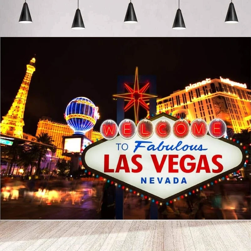 Welcome To Las Vegas Photography Backdrop City Billboard Casino Night Scenery Banner Party Decor Background Portrait Shooting