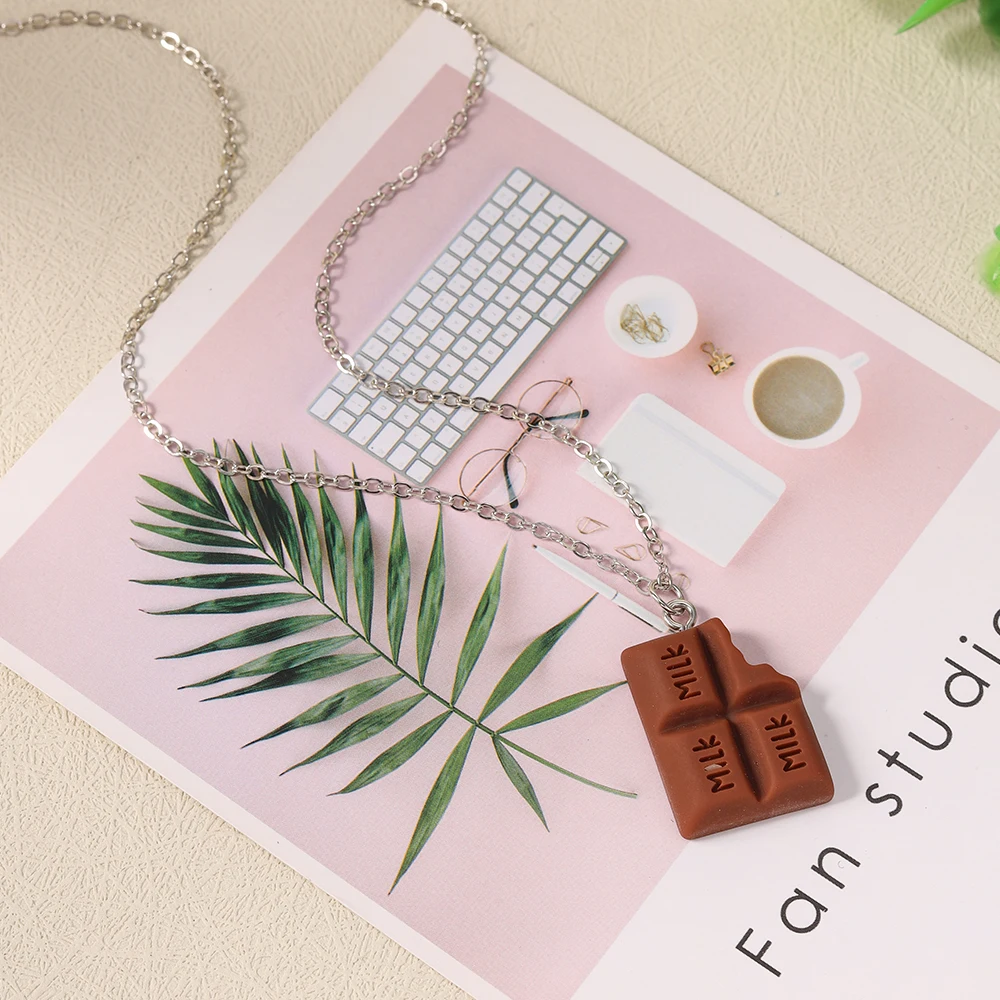 Aihua Neue süße Schokoladen-Halskette für Frauen und Mädchen, handgefertigt, modische Simulation von Lebensmitteln, Schokoladen-Halskette, trendiger Schmuck, Geschenke – Detail 2