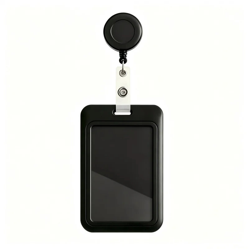 Vertical Plastic ID Badge Holder With Round Retractable Badge Reel Clip, Portable Work Staff Name Tag Card Case, Waterproof Cred image 3