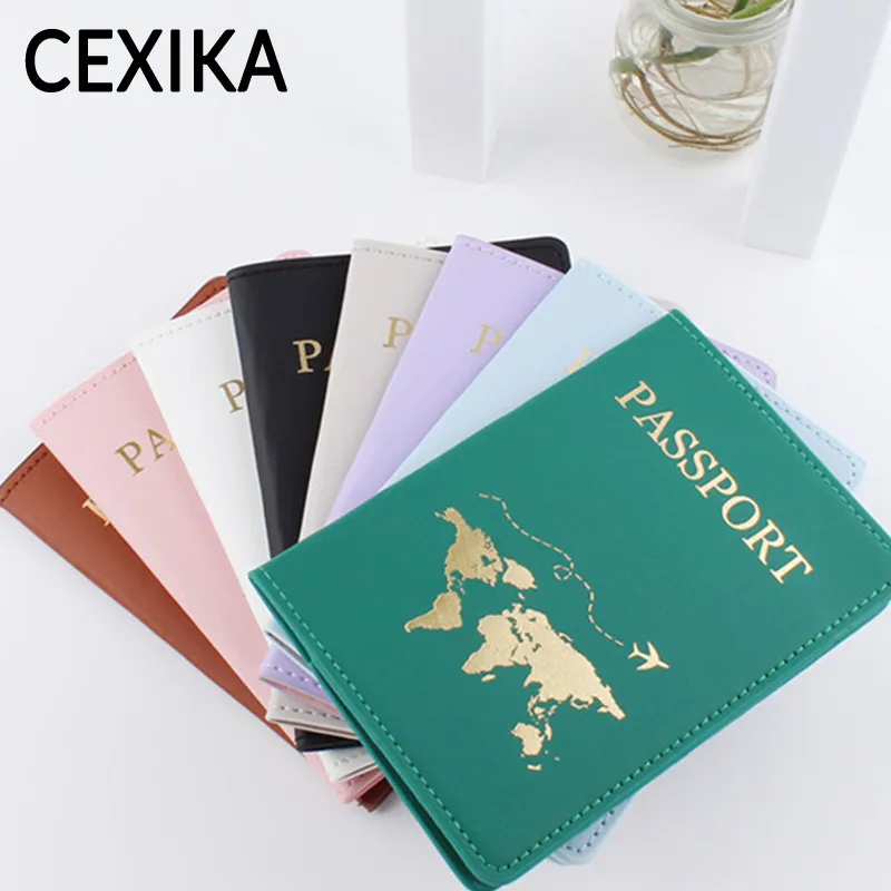 

Women PU Leather Gold Map Travel Passport Holder Cover Case Fashion Men Credit Card Holder Ticket Protective Travel Accessories