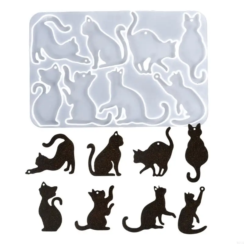 

W0YA Flexible 8 Cavity Adornment Silicone Mold For Cats Pendants For Handicraft Workshops And Creative Gift Ideas
