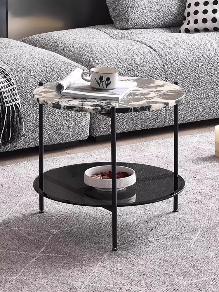 Light luxury natural marble edge sofa small coffee table modern simple Bulgari black luxury stone designer small round table