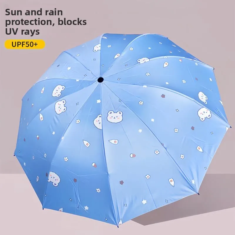 

Large Manual Umbrella for School Girls Cute Cartoon Design Student Rain Umbrella Iron Rod Black Glue Coating Sunshade Index 50+