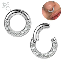 ZS 1PC 316L Stainless Steel Hoop Earring for Women Silver Plated Circle Earring Large Gauge Seputm Nose Ring 2/4/6/8/10/12G