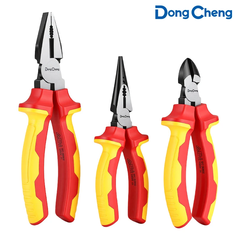 VDE 3Pcs Set Insulated Pliers 6" 7" 8", Electrician Side Cutting Needle Nose Lineman Pliers High Voltage Resistance Wire Cutter