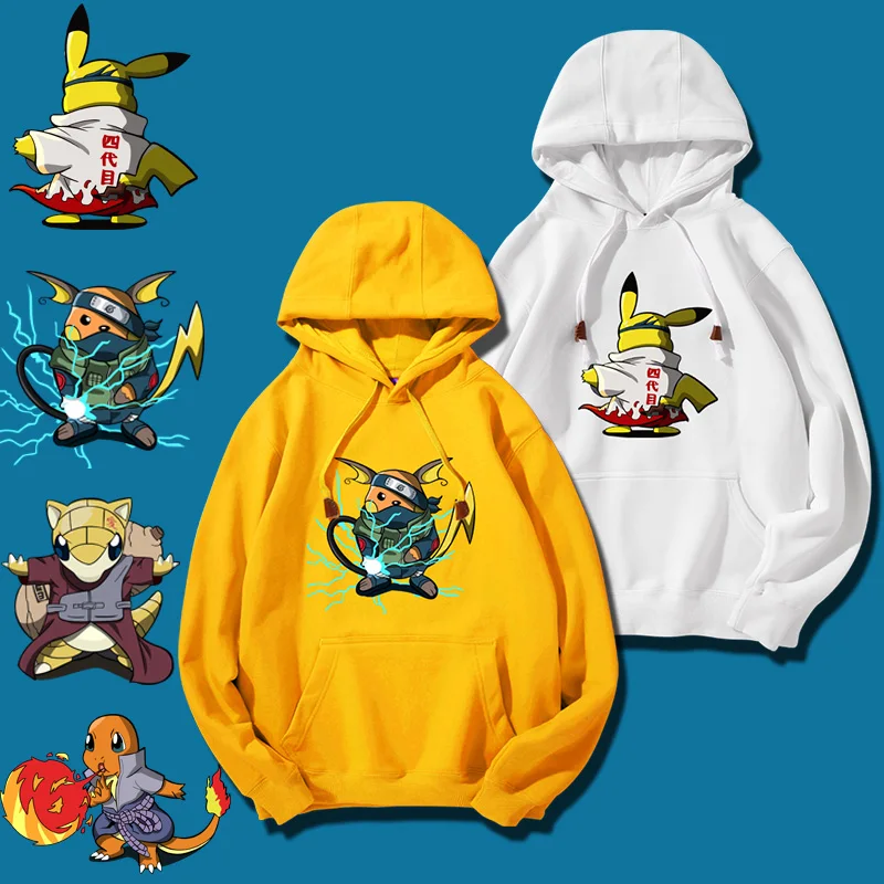 Japanese Anime Pikachu Hoodies Collaboration Hokage Jacket Pikachu Johnny Turtle Duck Women Hooded Men's Pullover Sweatshirt