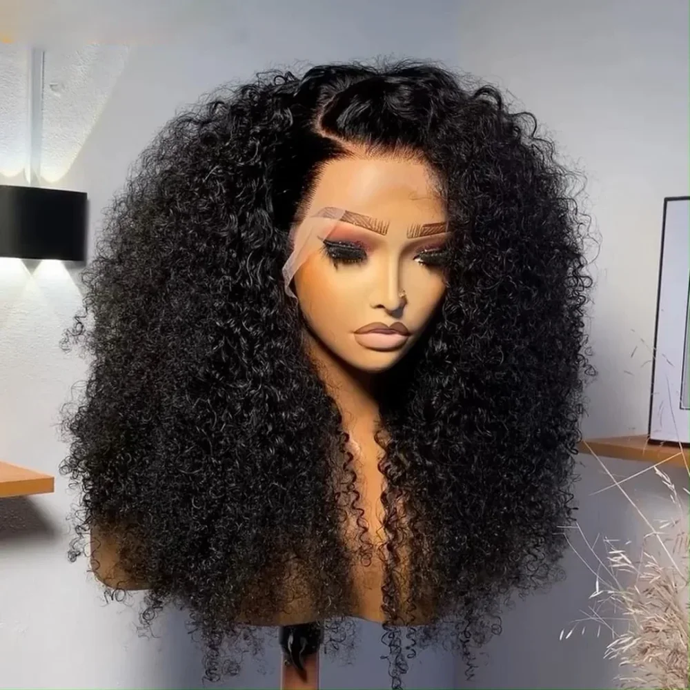 

Черные кудрявые парики без клея, 26 дюймов, 180% плотность, 13*4*1, с кружевной передней частью, для женщин, с детским волосом, из синтетического волокна, для повседневной носки