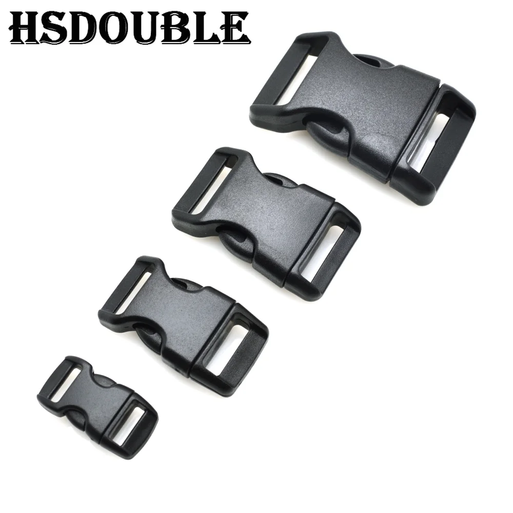 10 sztuk/paczka 3/8 "5/8" 3/4 "1" profilowana zakrzywiona boczna zwalniająca czarne plastikowe klamry do torby DIY paski parcord bransoletka