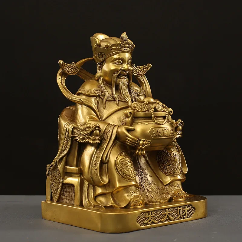 Pure Brass Bi Gan God of Wealth Statue Traditional Chinese Feng Shui Ornament for Living Room Office Desk Home Decor Business