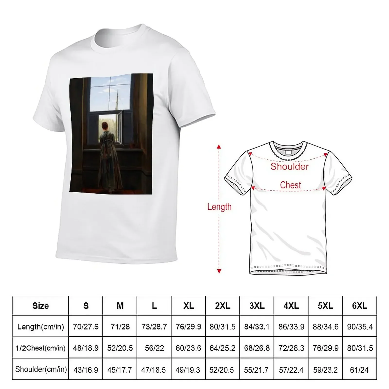 Caspar David Friedrich: Woman at a Window, 1822 T-Shirt Short sleeve tee plain sublime mens workout shirts