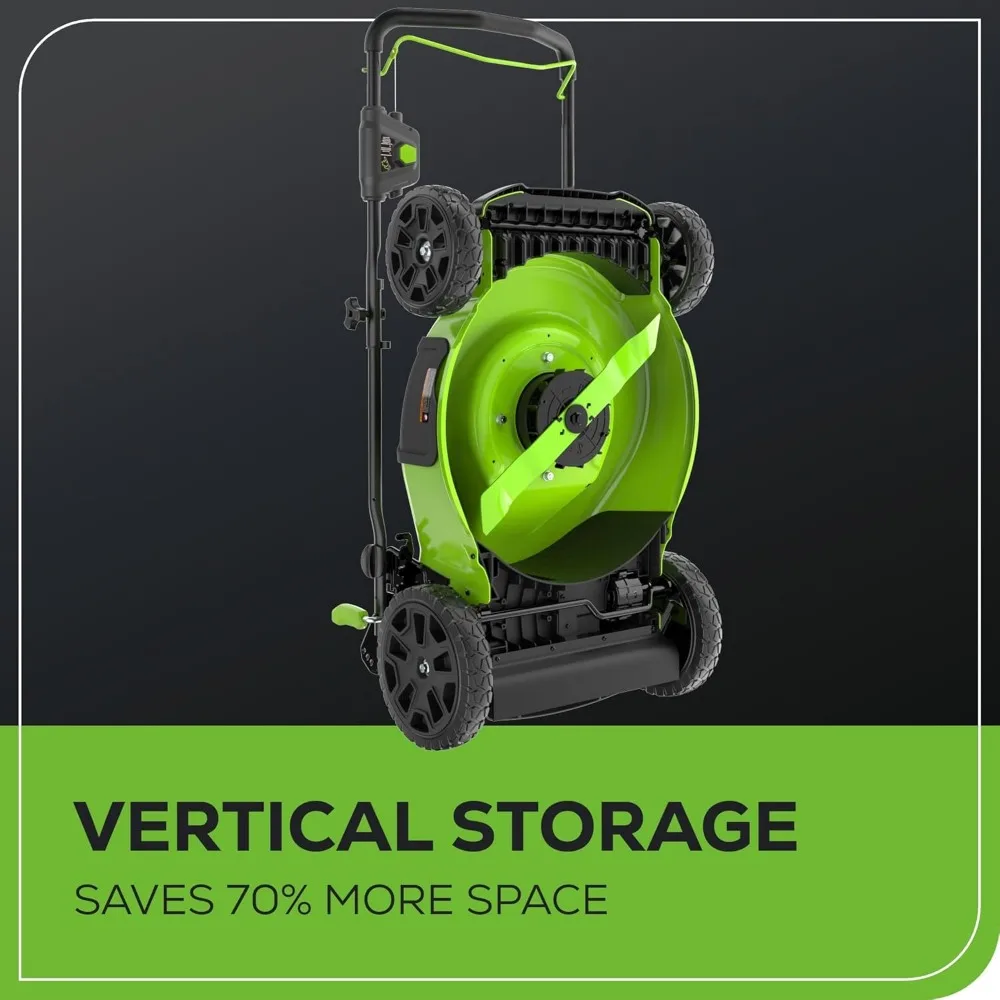 Tosaerba elettrico a batteria Greenworks da 80 Volt e 21 pollici con soffiatore assiale per foglie da 500 CFM e due batterie da 2,0 Ah, compatibile con